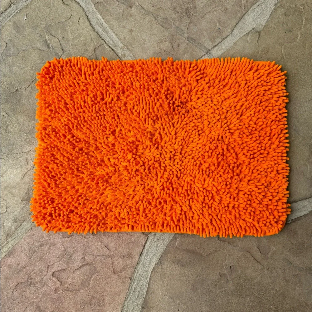 Vibrant, Orange, Shaggy, Bath Mat, Bundle of 2